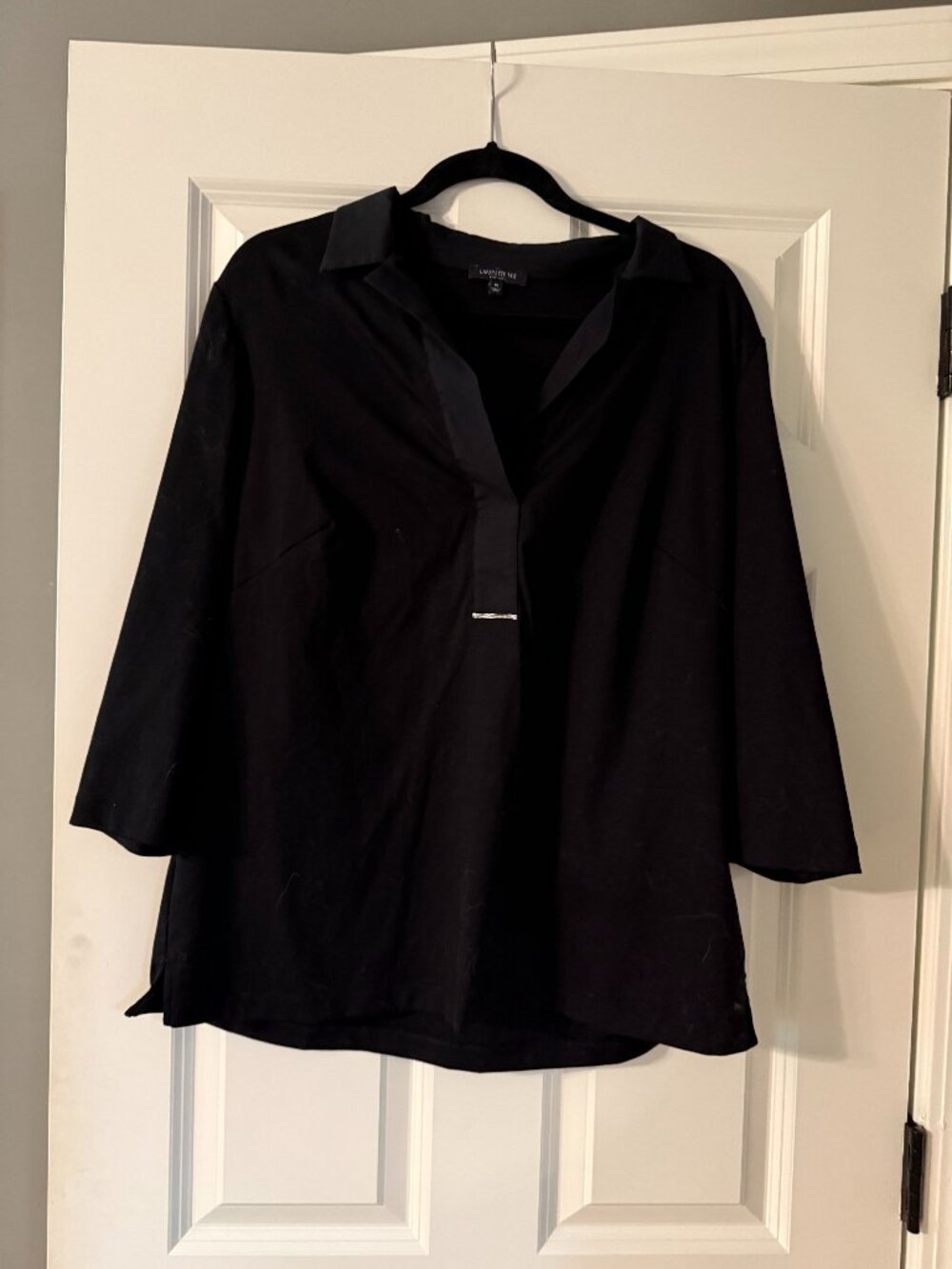 **Lafayette 148 Black V-Neck Blouse**